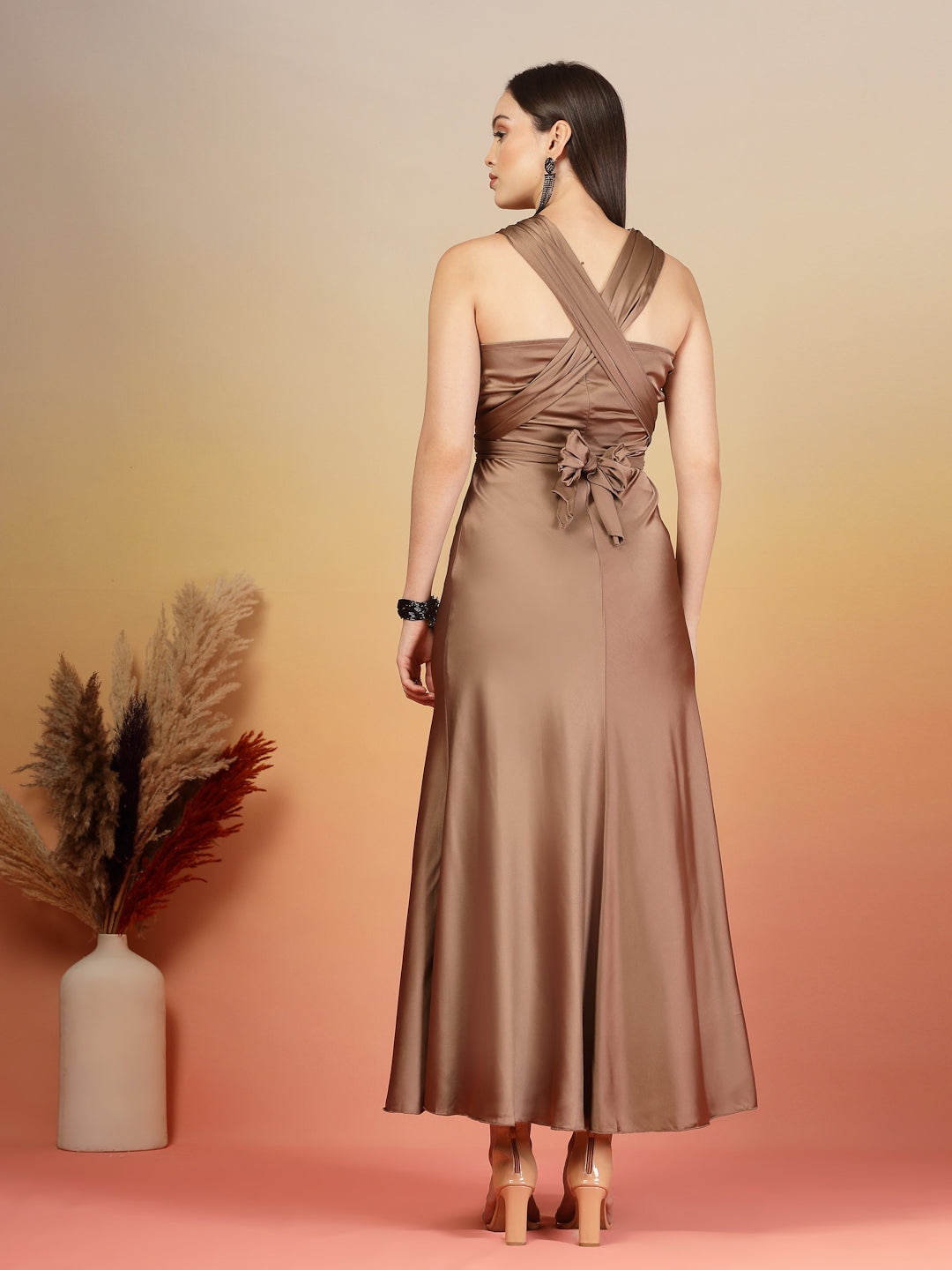 AAYU Women Satin Flared Maxi Dress