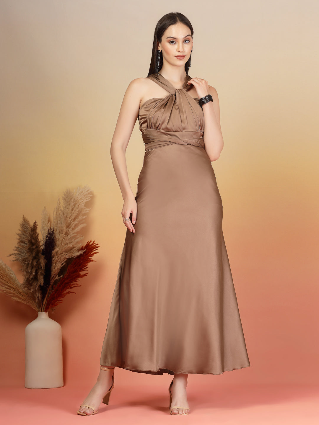 AAYU Women Satin Flared Maxi Dress