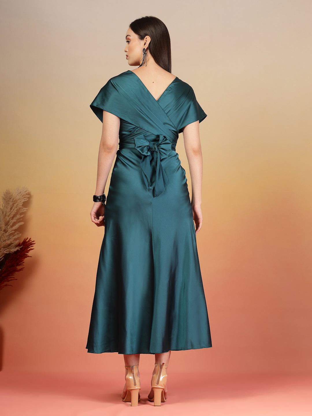 AAYU Women Satin Flared Maxi Dress