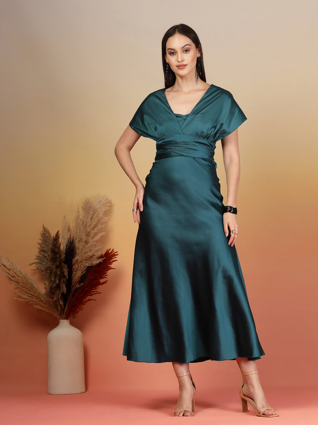 AAYU Women Satin Flared Maxi Dress