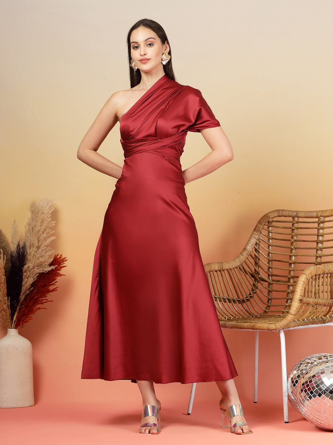 AAYU Women Satin Flared Maxi Dress