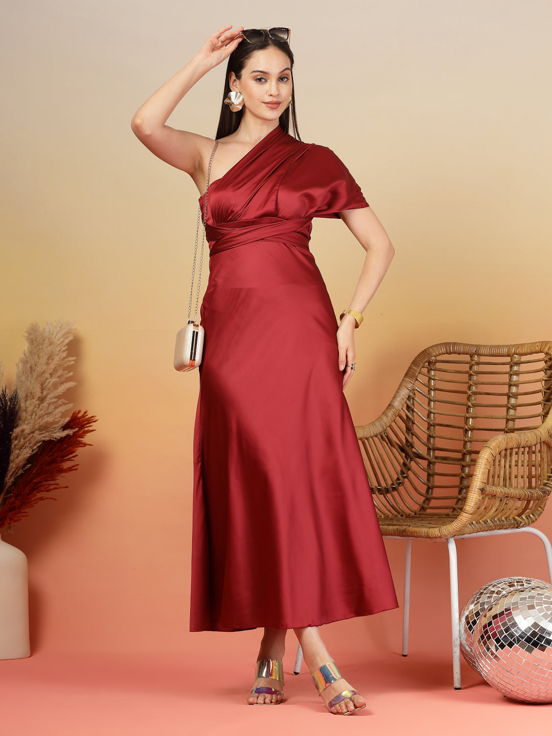 AAYU Women Satin Flared Maxi Dress