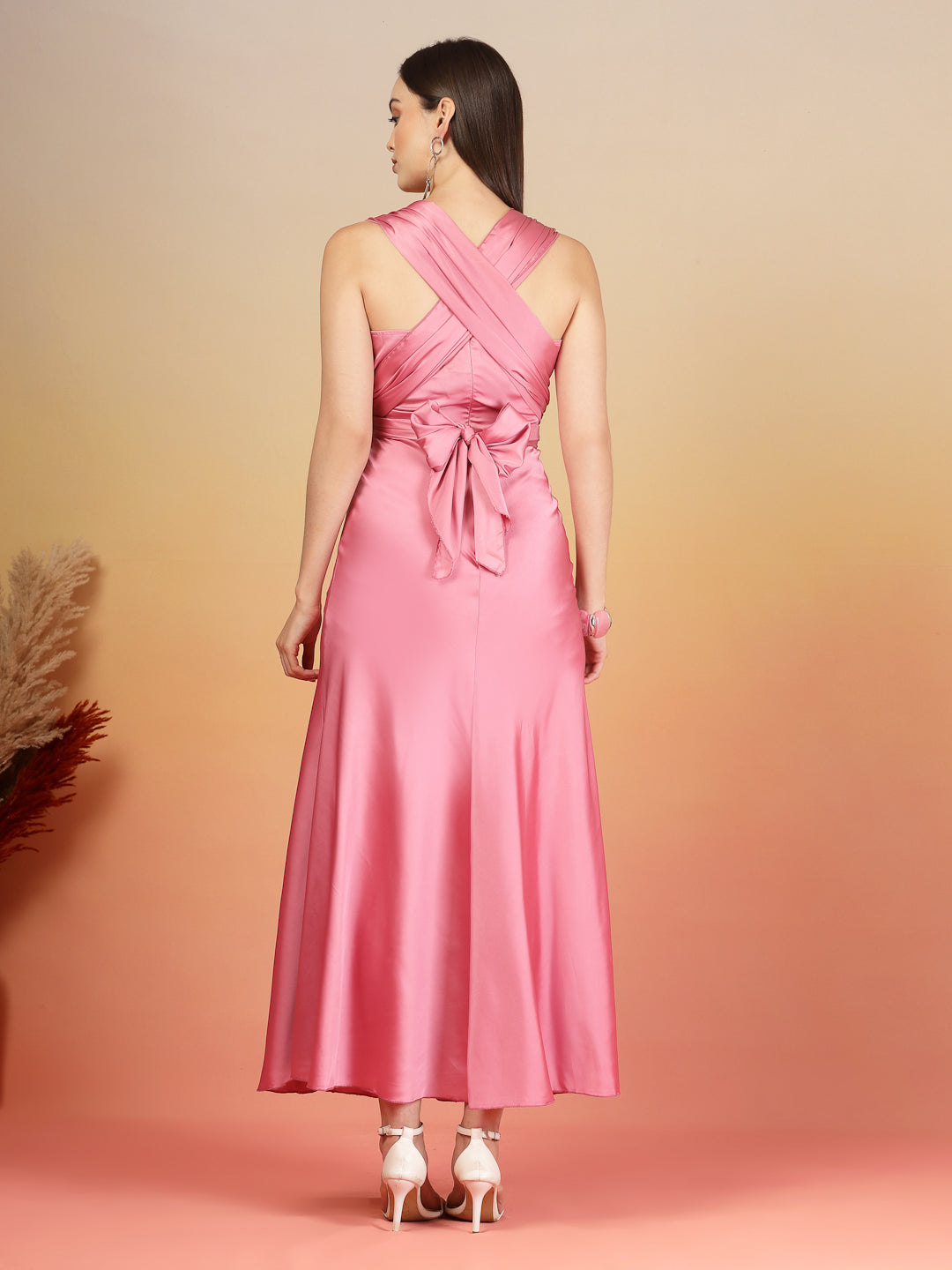 AAYU Women Satin Flared Maxi Dress