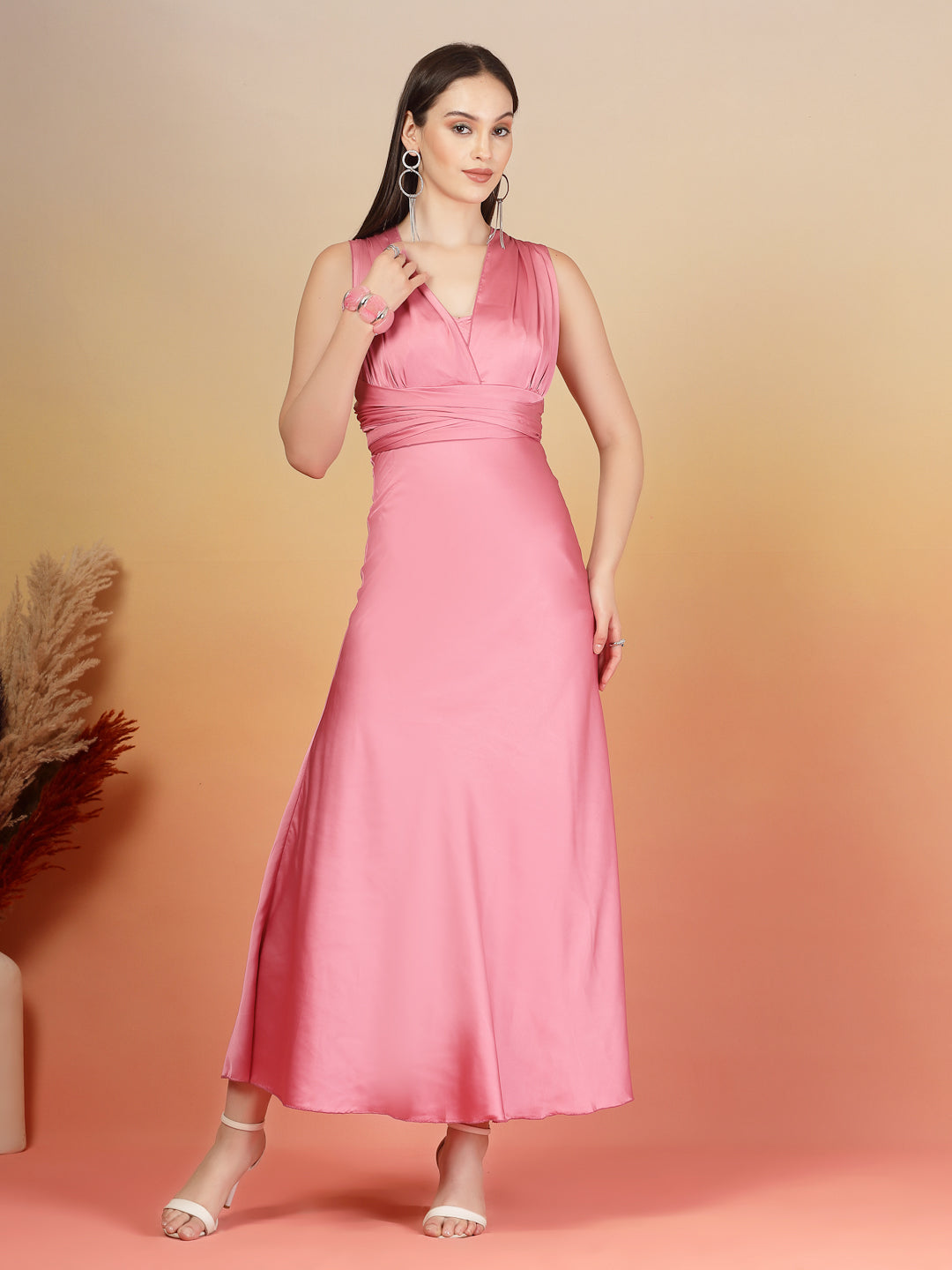 AAYU Women Satin Flared Maxi Dress