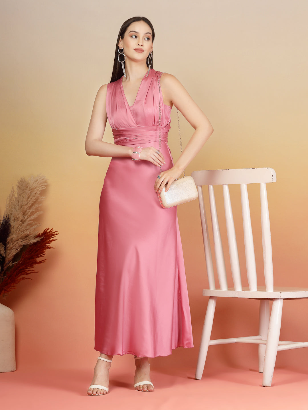 AAYU Women Satin Flared Maxi Dress