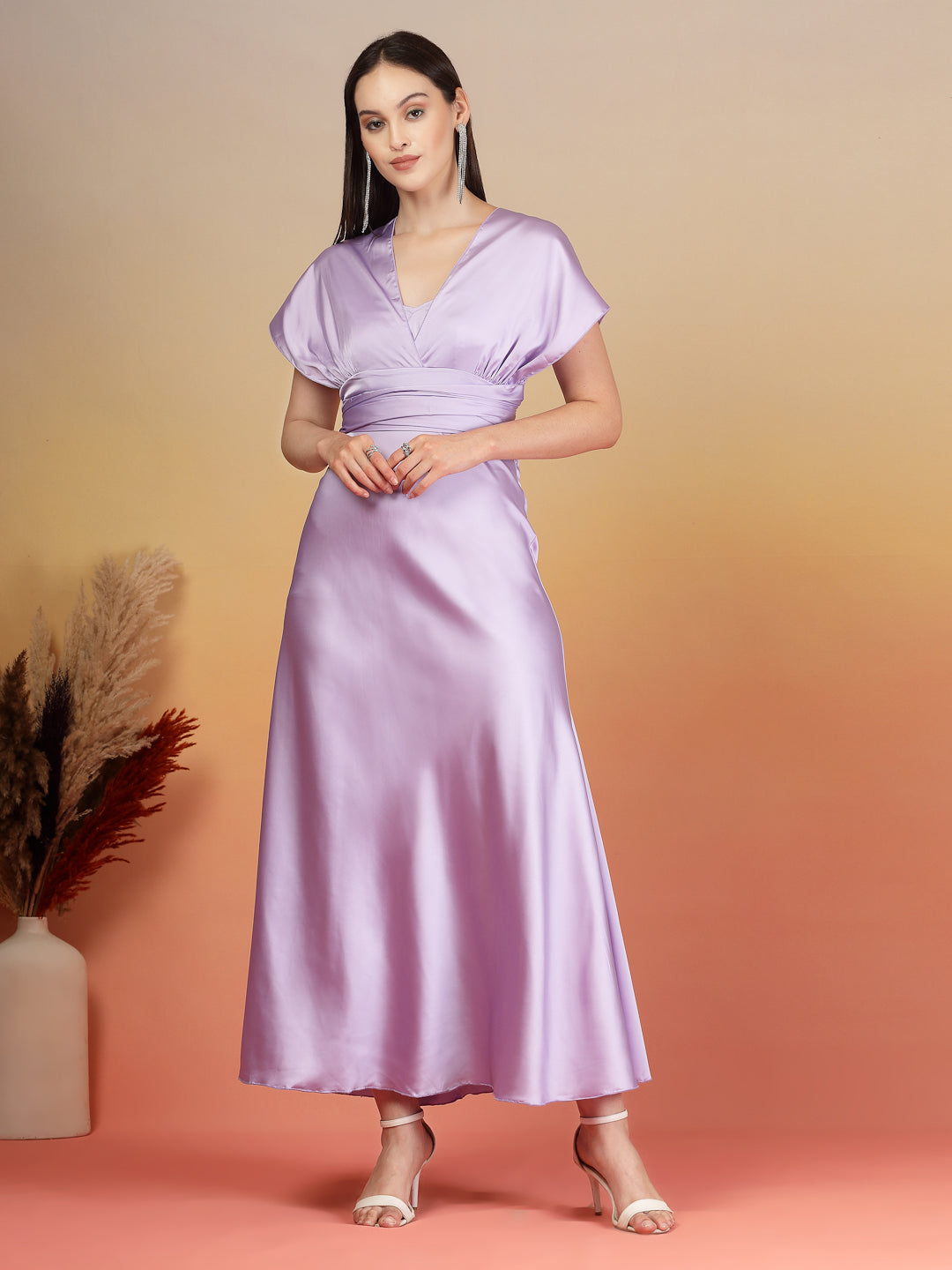 AAYU Women Satin Flared Maxi Dress