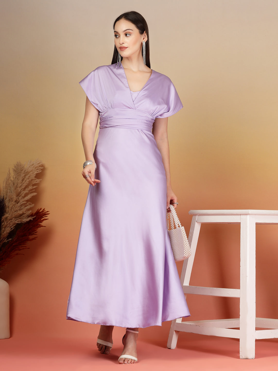 AAYU Women Satin Flared Maxi Dress