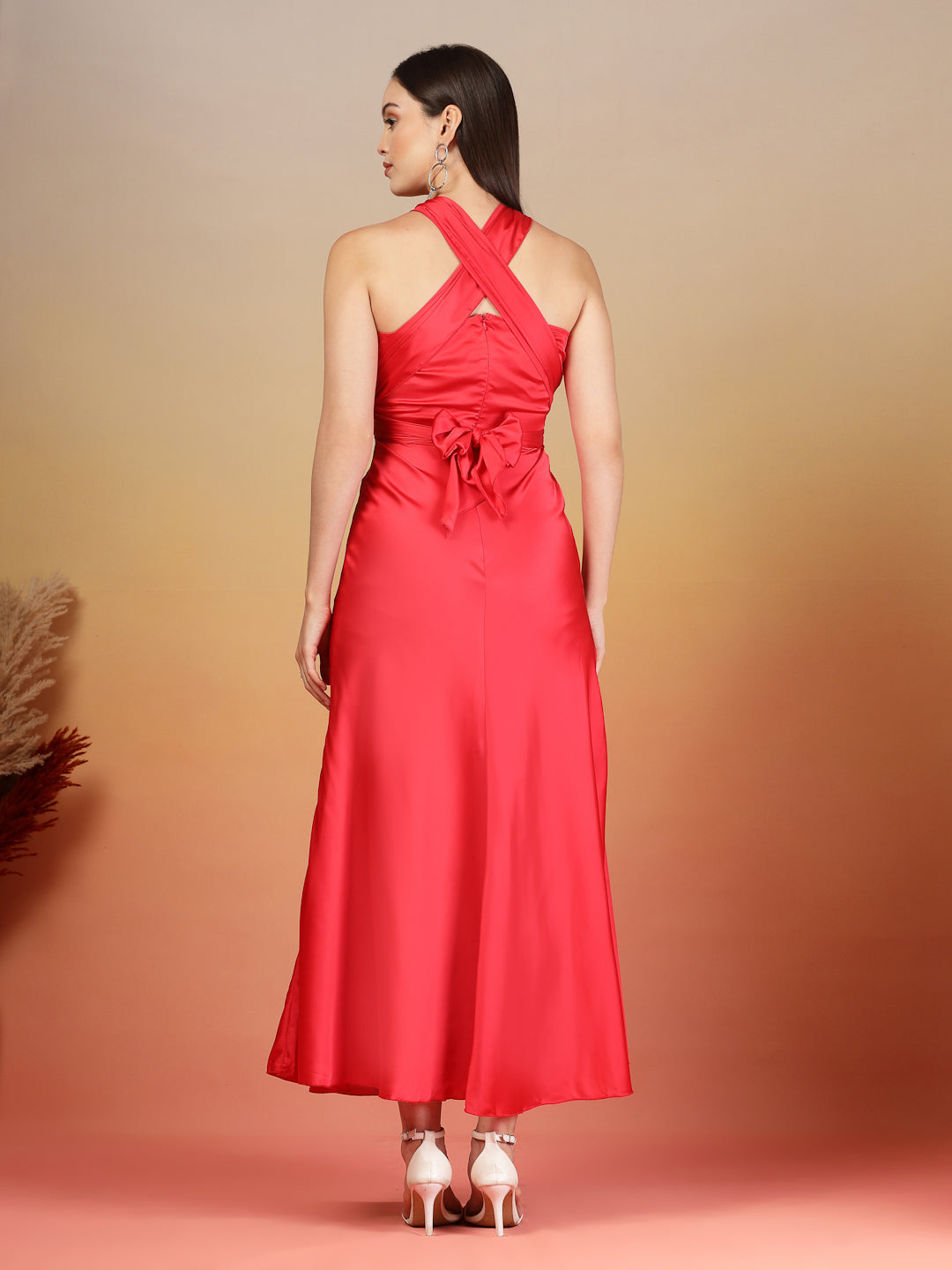 AAYU Women Satin Flared Maxi Dress