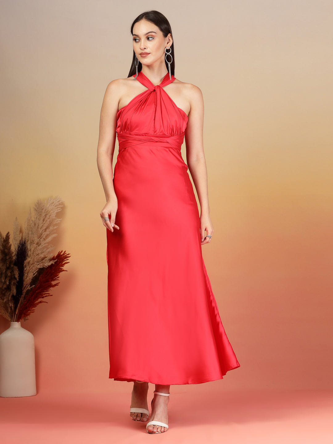 AAYU Women Satin Flared Maxi Dress