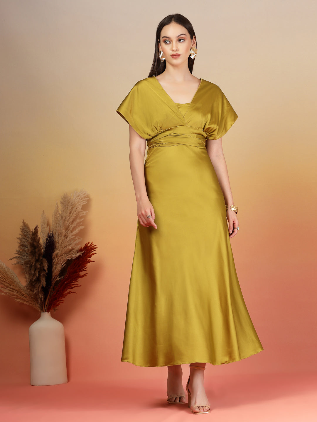 AAYU Women Satin Flared Maxi Dress