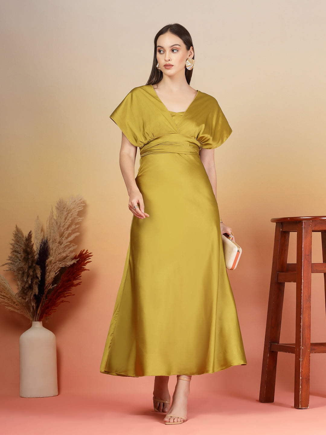 AAYU Women Satin Flared Maxi Dress