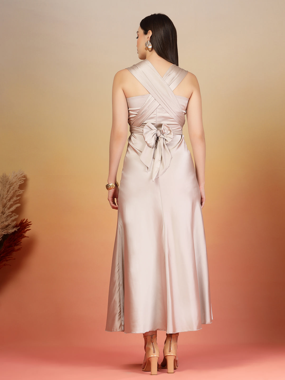 AAYU Women Satin Flared Maxi Dress