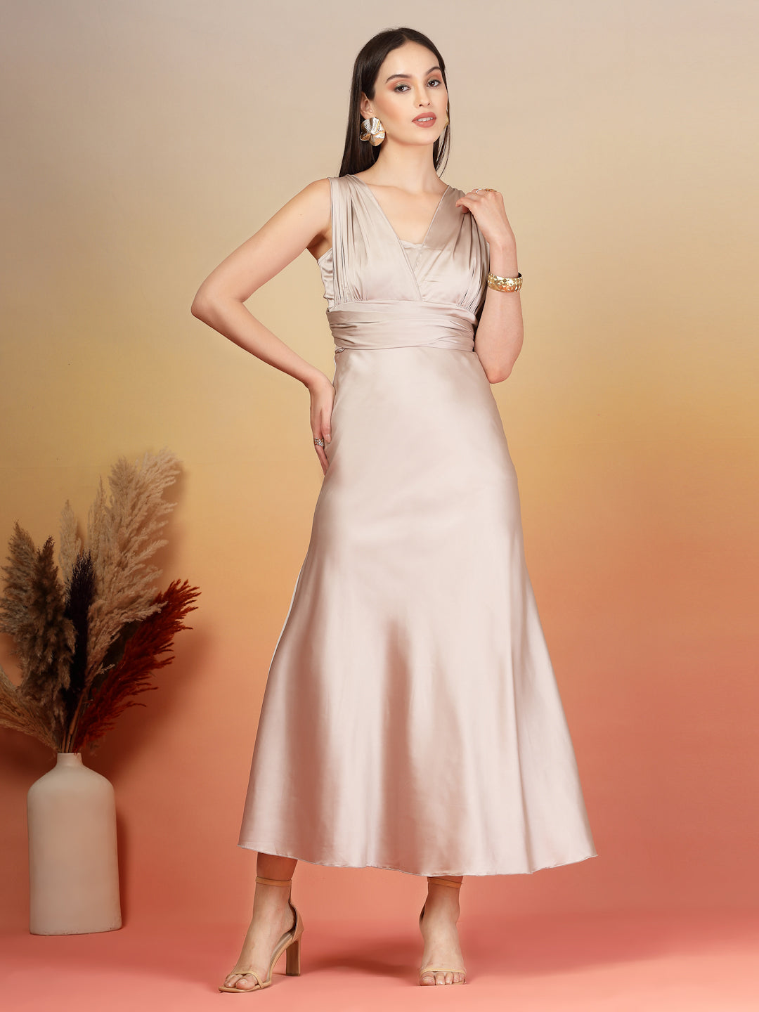 AAYU Women Satin Flared Maxi Dress