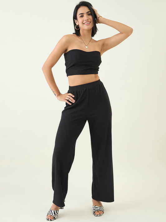 Elastic Waist Crop Top and Trousers Ensemble
