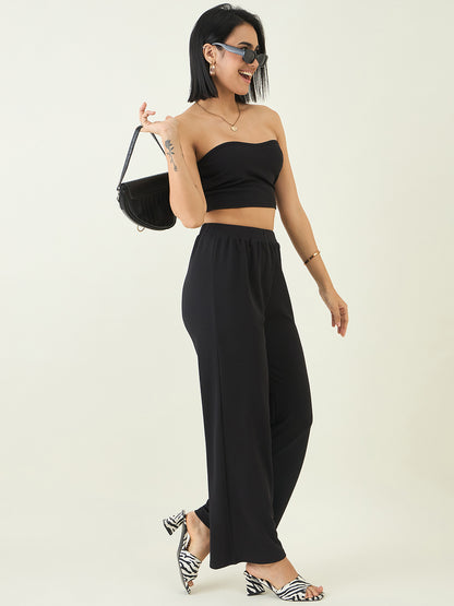 Elastic Waist Crop Top and Trousers Ensemble