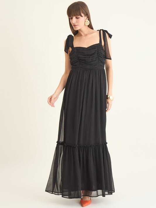 Chiffon Tiered Maxi with Bow Shoulder Straps