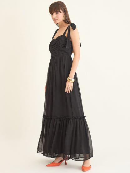 Chiffon Tiered Maxi with Bow Shoulder Straps
