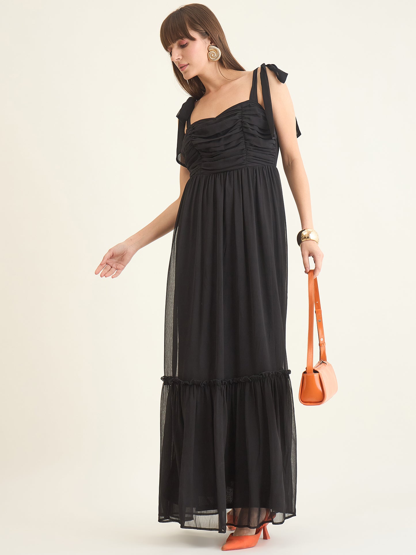 Chiffon Tiered Maxi with Bow Shoulder Straps