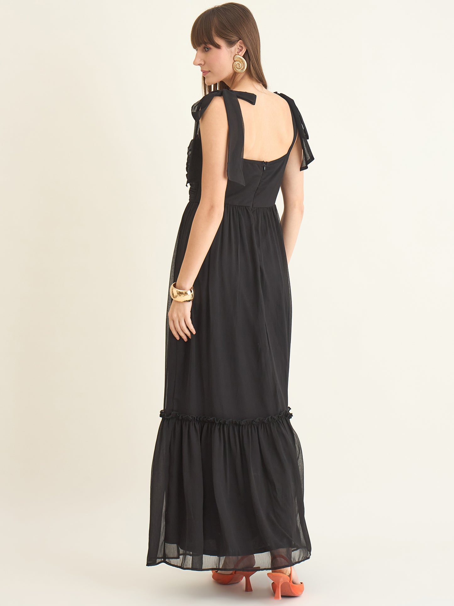 Chiffon Tiered Maxi with Bow Shoulder Straps