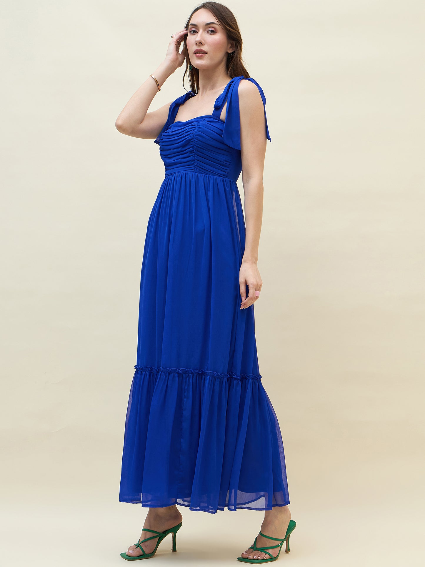 Chiffon Tiered Maxi with Bow Shoulder Straps