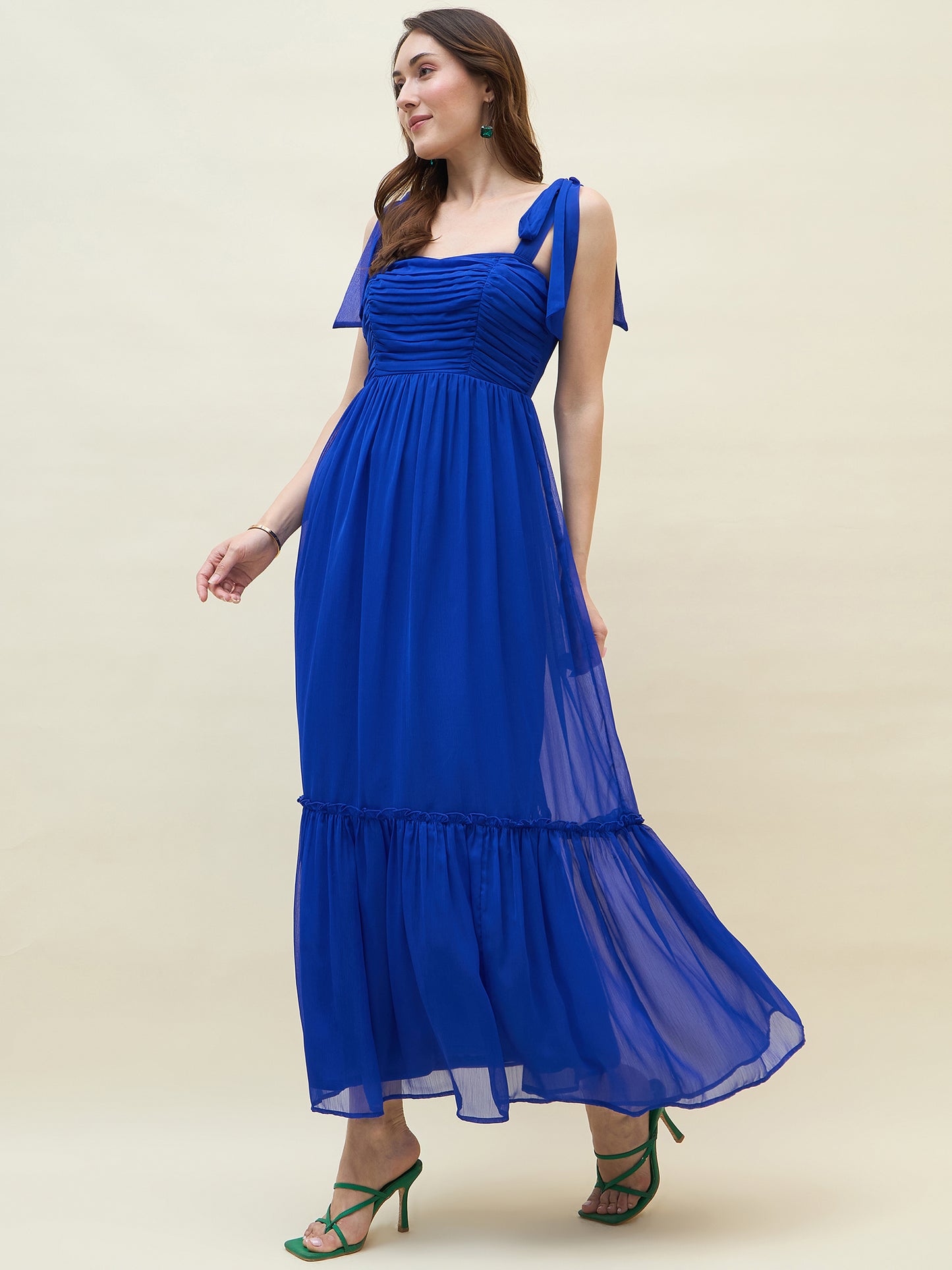 Chiffon Tiered Maxi with Bow Shoulder Straps