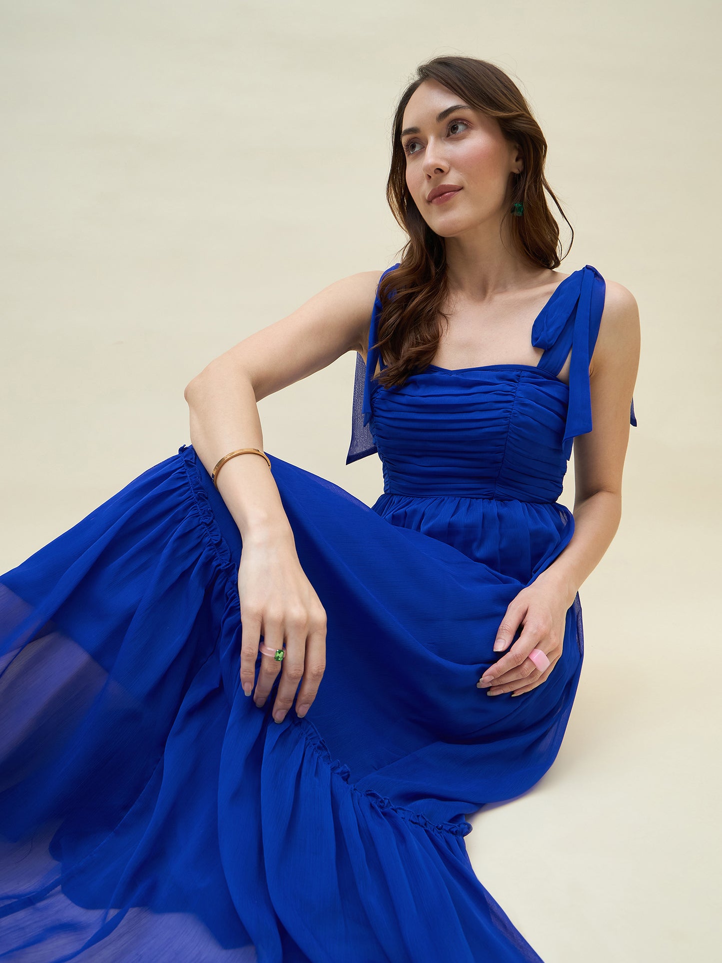 Chiffon Tiered Maxi with Bow Shoulder Straps