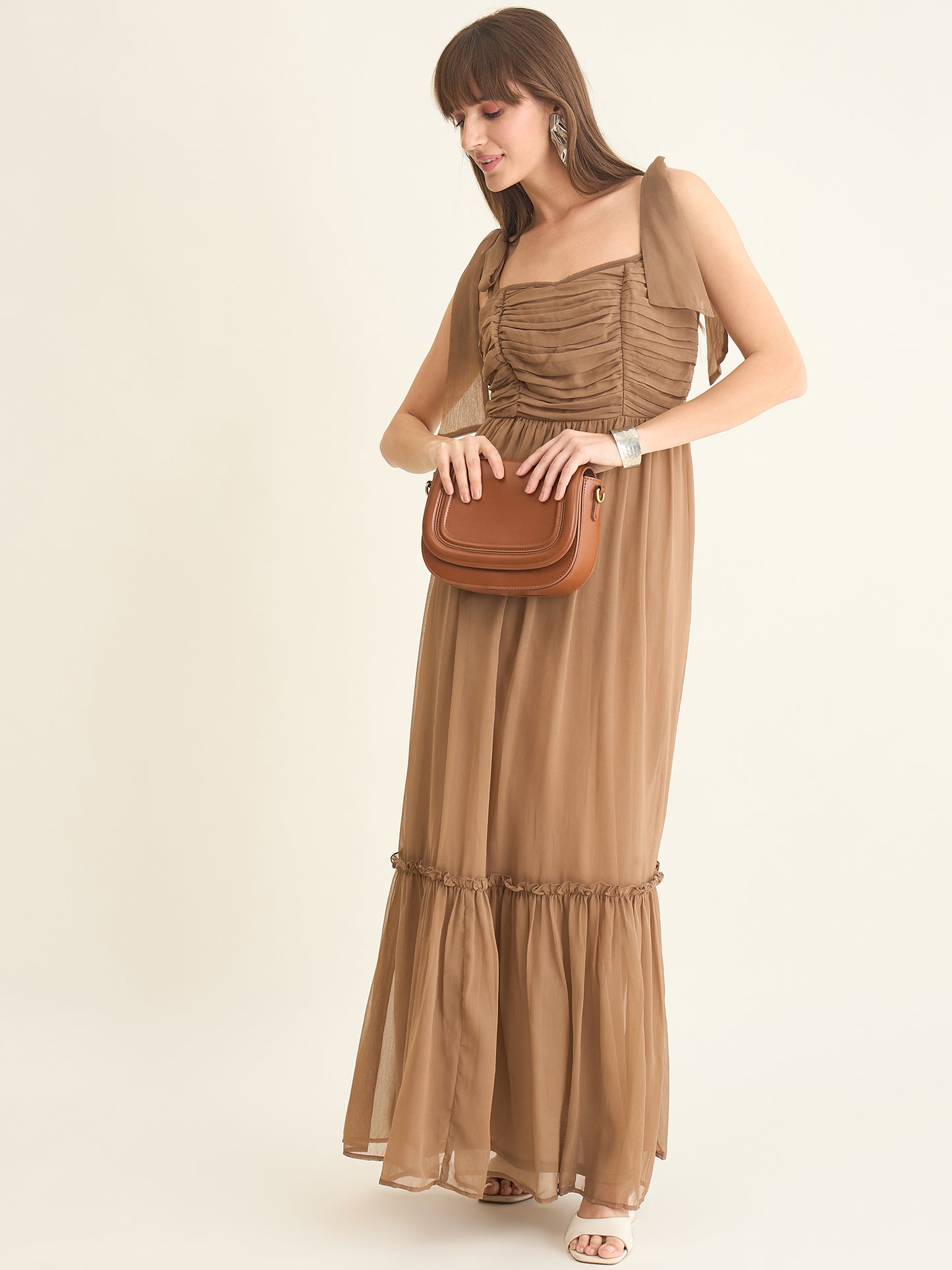 Chiffon Tiered Maxi with Bow Shoulder Straps