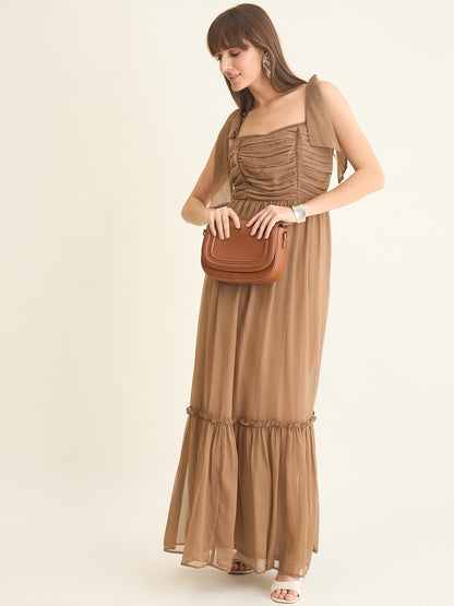 Chiffon Tiered Maxi with Bow Shoulder Straps