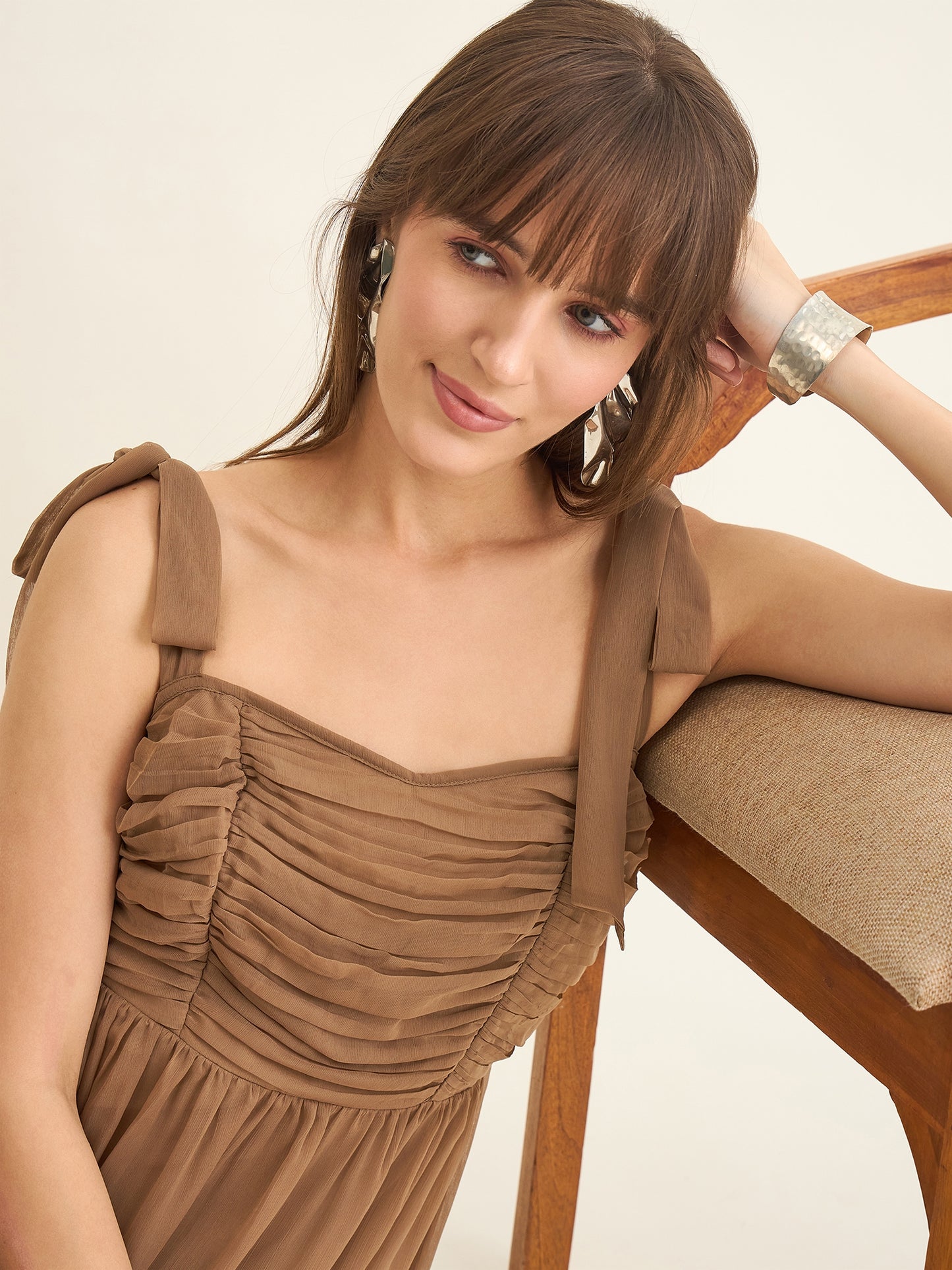 Chiffon Tiered Maxi with Bow Shoulder Straps