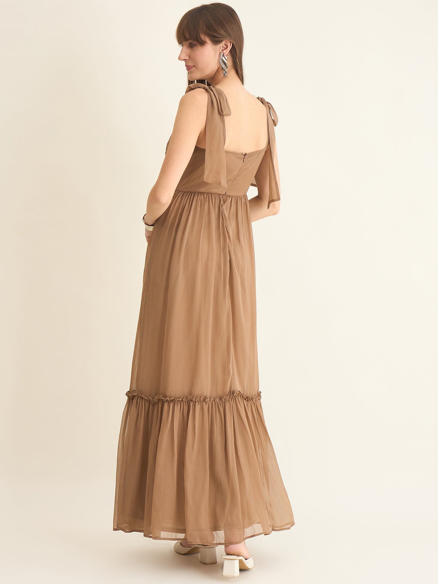 Chiffon Tiered Maxi with Bow Shoulder Straps