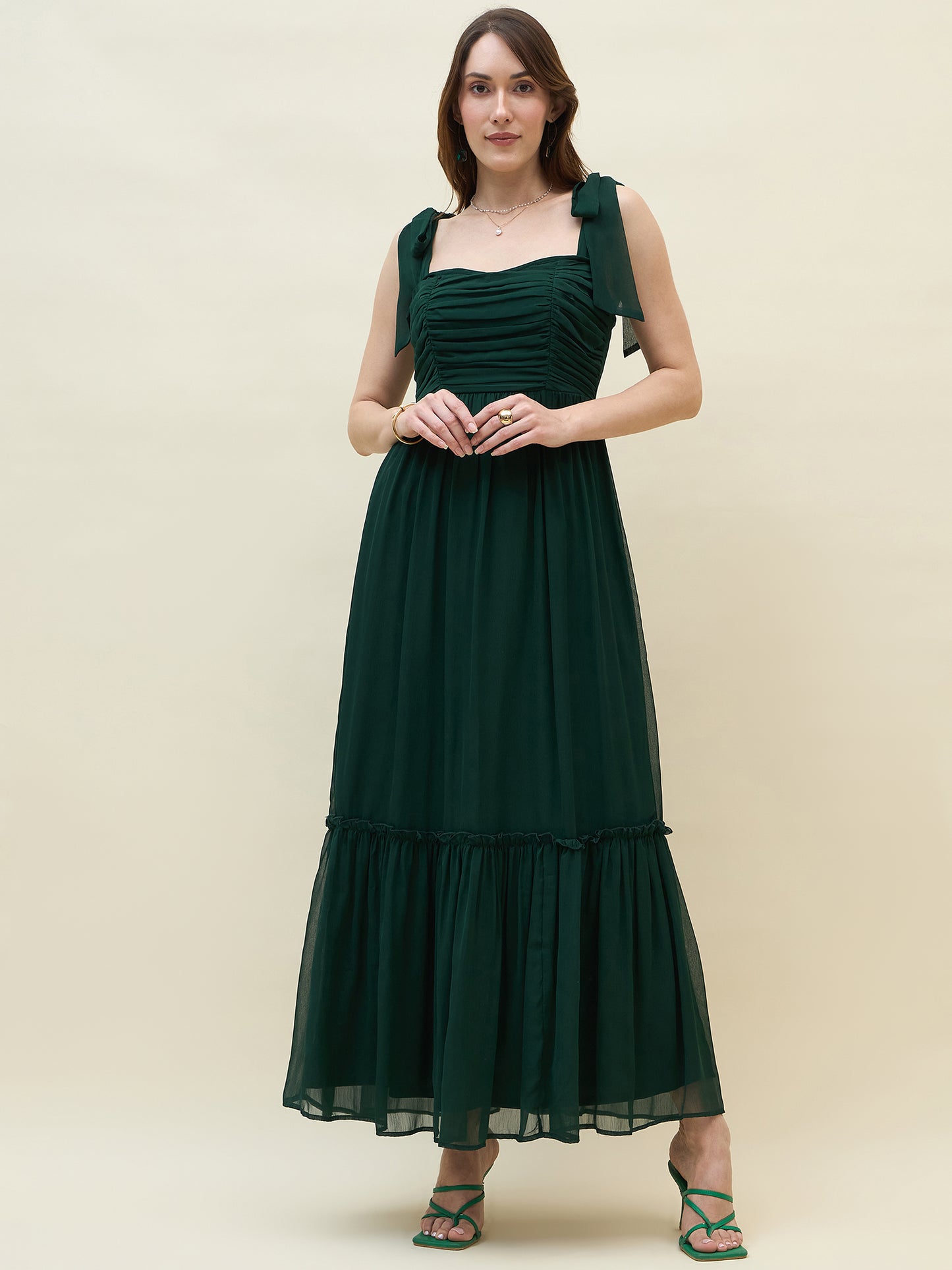 Chiffon Tiered Maxi with Bow Shoulder Straps