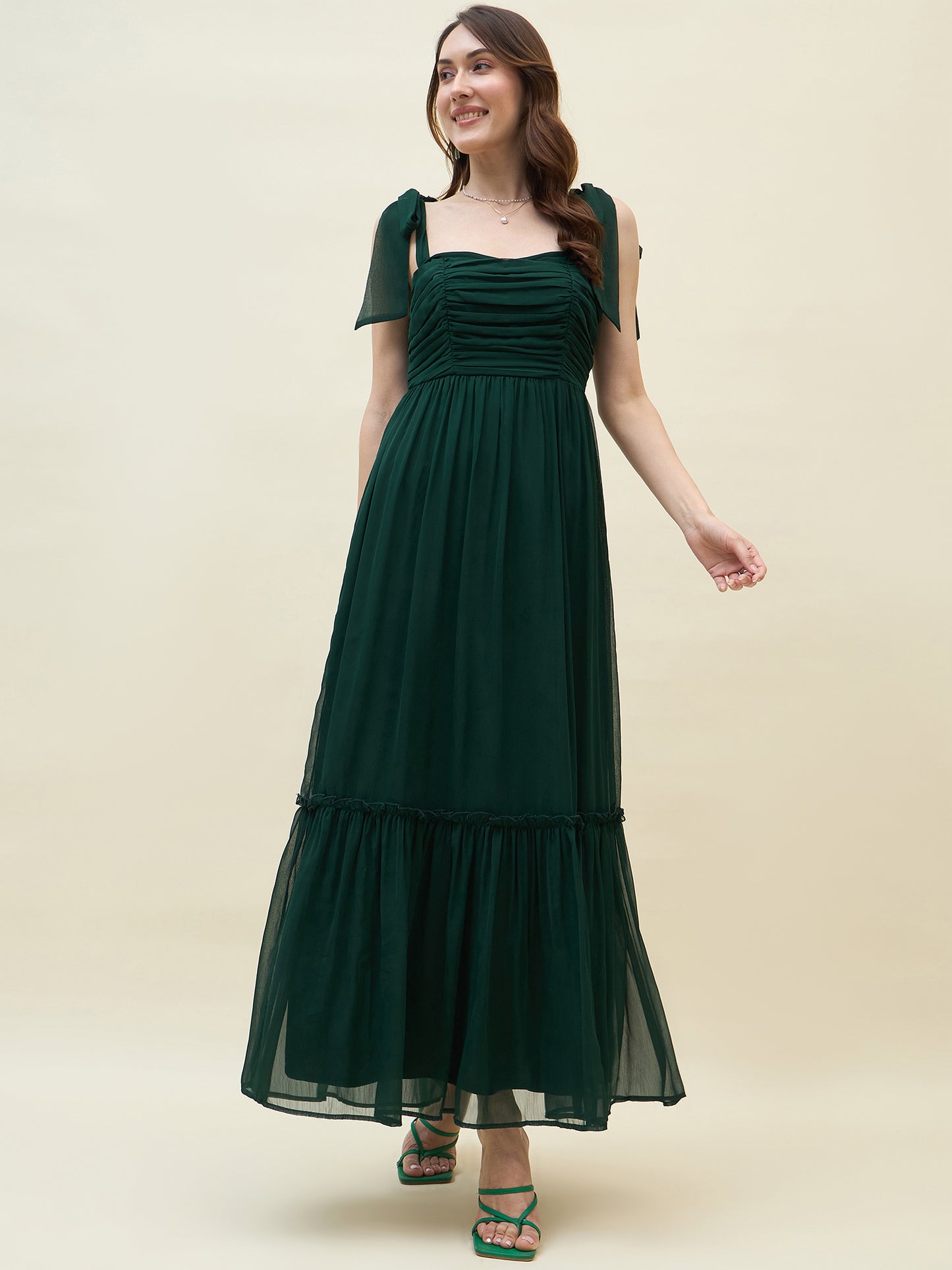Chiffon Tiered Maxi with Bow Shoulder Straps
