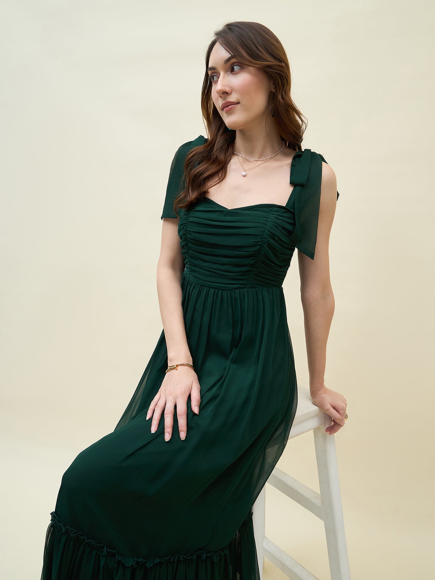 Chiffon Tiered Maxi with Bow Shoulder Straps