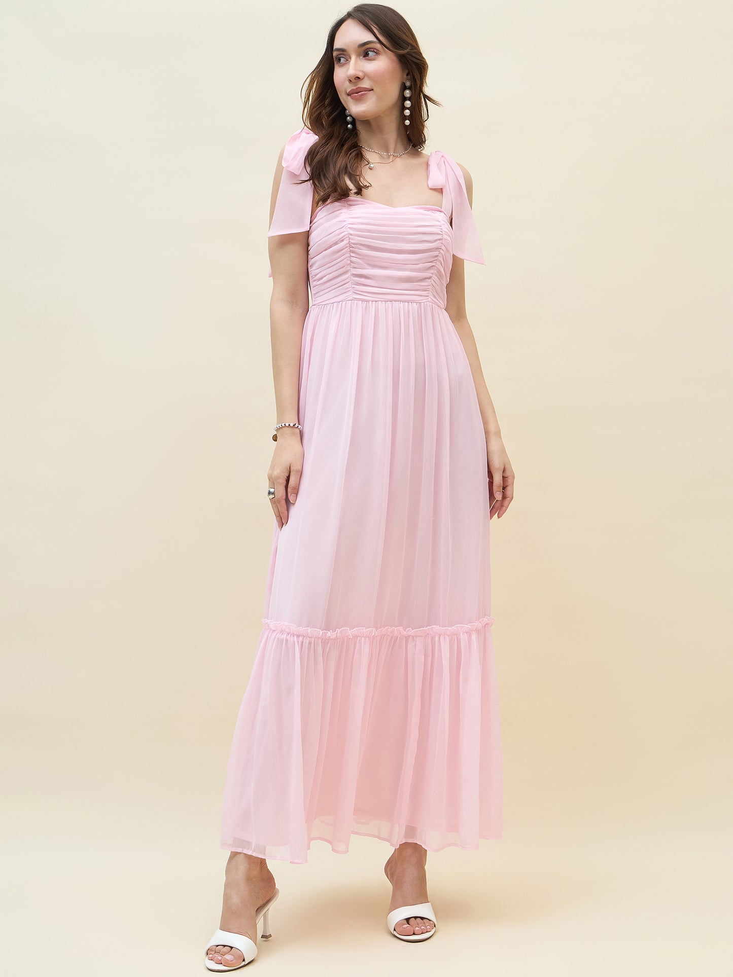 Chiffon Tiered Maxi with Bow Shoulder Straps