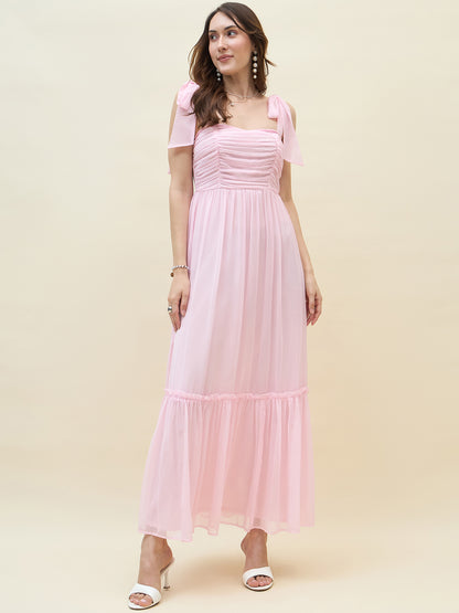 Chiffon Tiered Maxi with Bow Shoulder Straps