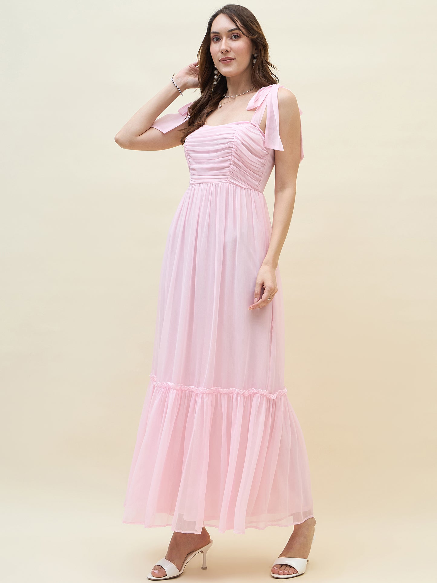 Chiffon Tiered Maxi with Bow Shoulder Straps