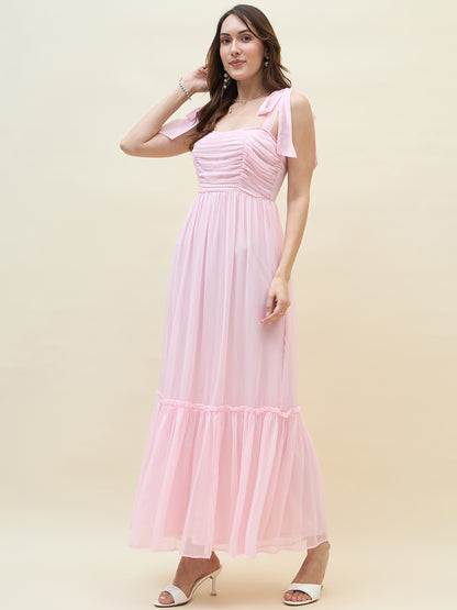 Chiffon Tiered Maxi with Bow Shoulder Straps