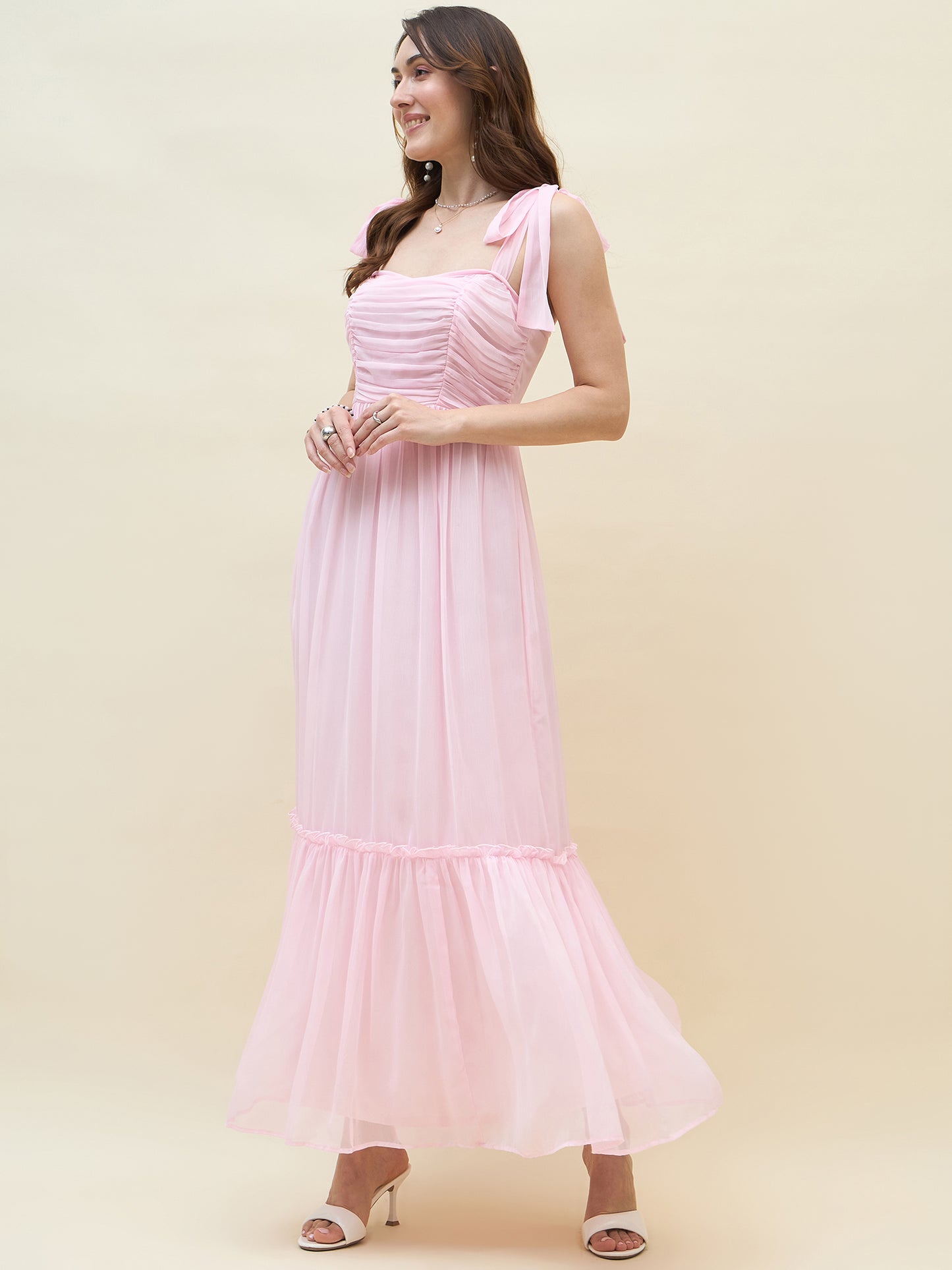 Chiffon Tiered Maxi with Bow Shoulder Straps