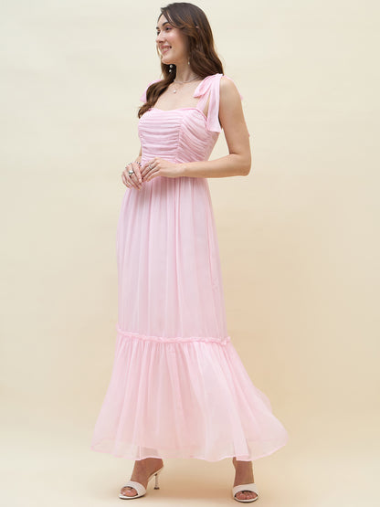 Chiffon Tiered Maxi with Bow Shoulder Straps