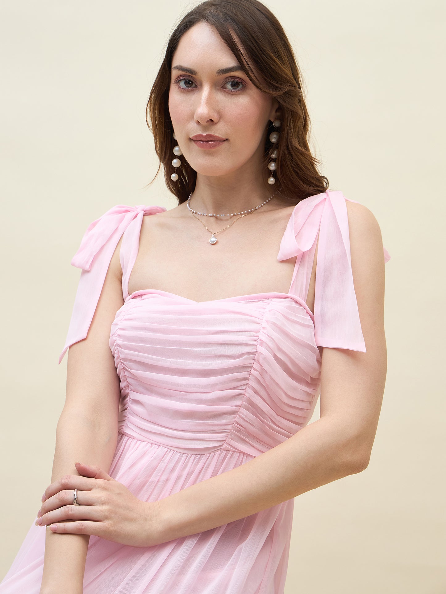 Chiffon Tiered Maxi with Bow Shoulder Straps