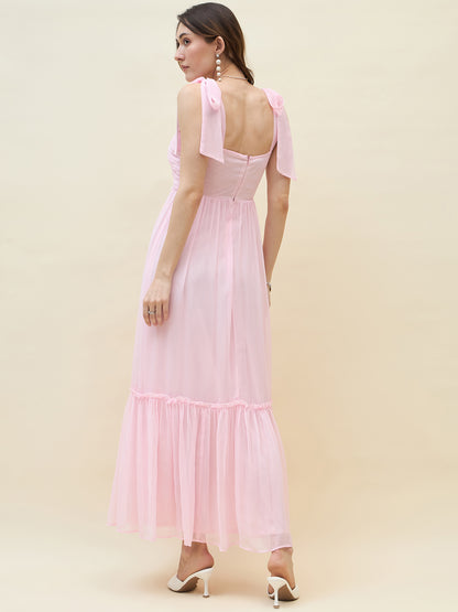 Chiffon Tiered Maxi with Bow Shoulder Straps