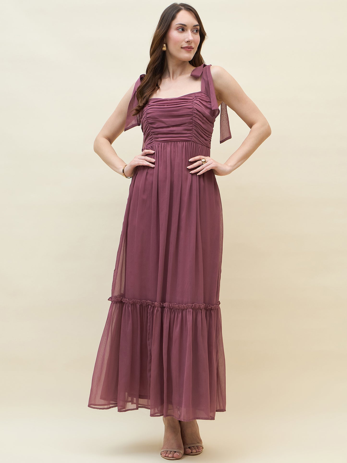 Chiffon Tiered Maxi with Bow Shoulder Straps