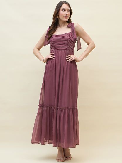 Chiffon Tiered Maxi with Bow Shoulder Straps