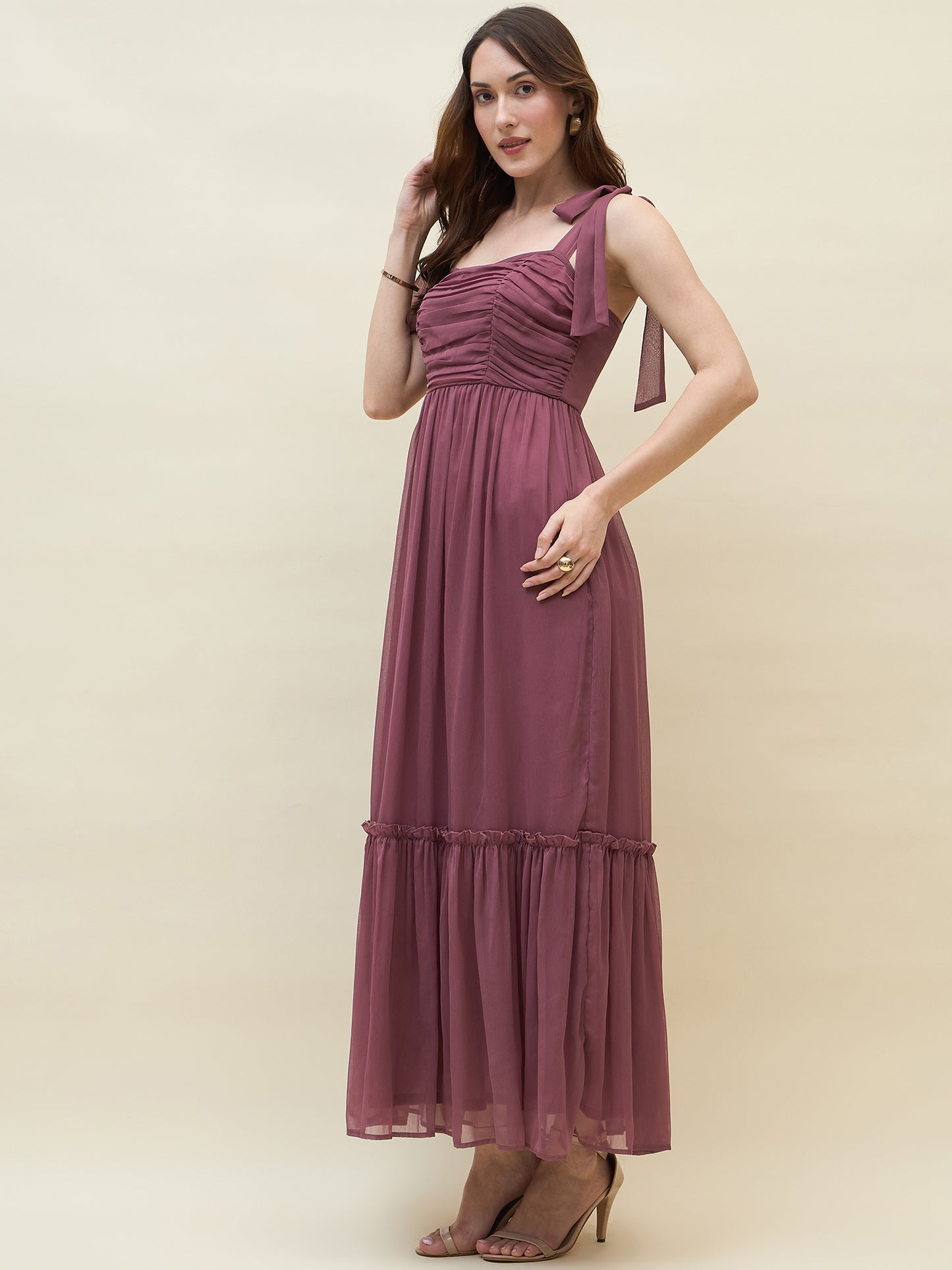 Chiffon Tiered Maxi with Bow Shoulder Straps