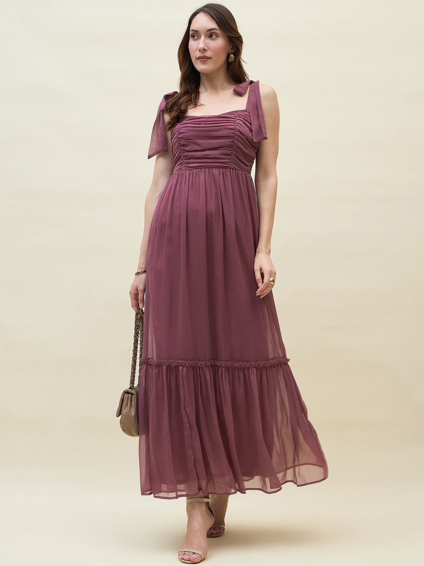Chiffon Tiered Maxi with Bow Shoulder Straps