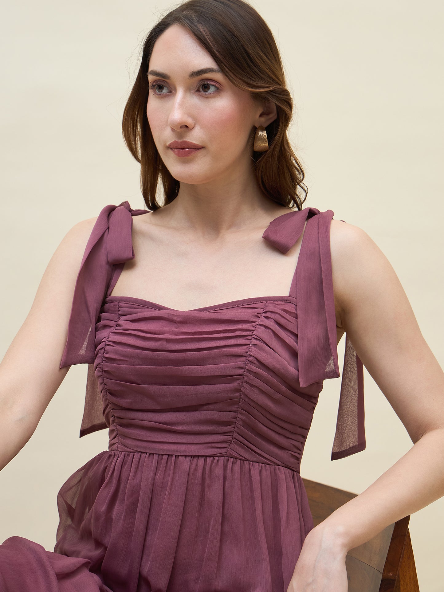 Chiffon Tiered Maxi with Bow Shoulder Straps