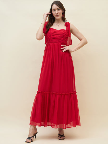 Chiffon Tiered Maxi with Bow Shoulder Straps
