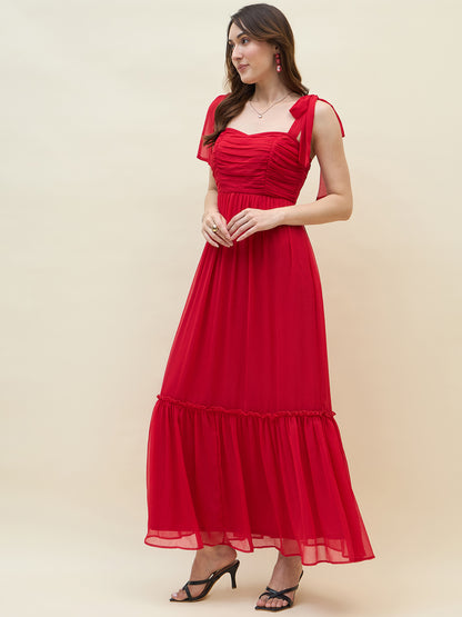 Chiffon Tiered Maxi with Bow Shoulder Straps