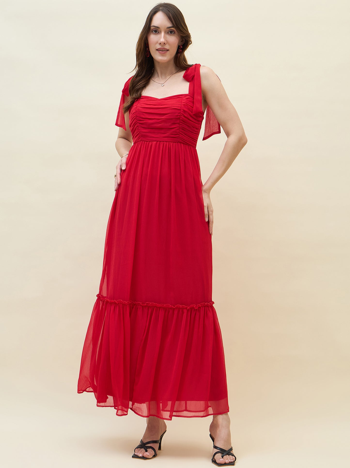 Chiffon Tiered Maxi with Bow Shoulder Straps