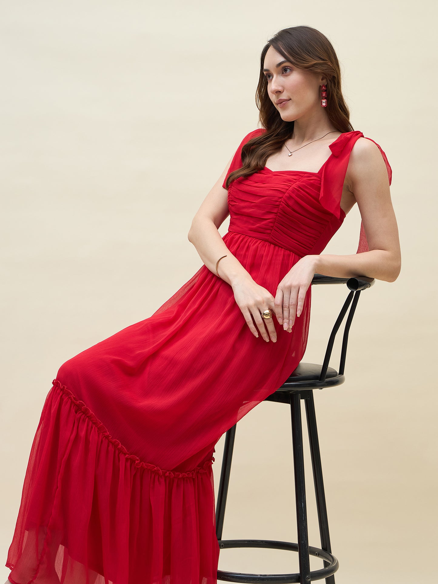 Chiffon Tiered Maxi with Bow Shoulder Straps